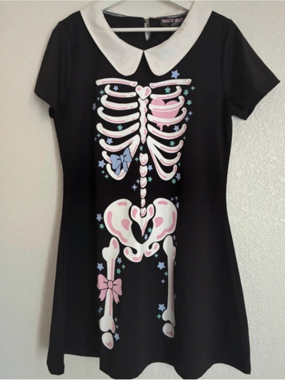 Black Skeleton Graphic Peter Pan Collar Dress - Pastel Accents Dollz Kill